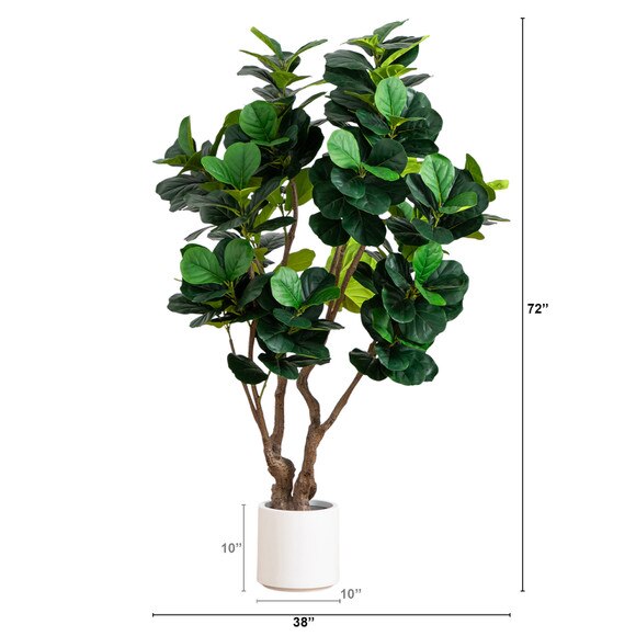 6 Artificial Grand Fiddle Leaf Tree in White Decorative Planter - SKU #T4963 - 1