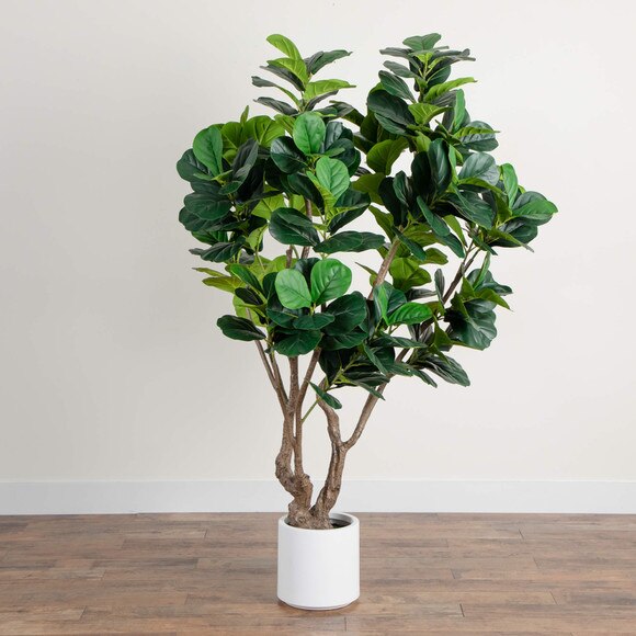 6 Artificial Grand Fiddle Leaf Tree in White Decorative Planter - SKU #T4963 - 8