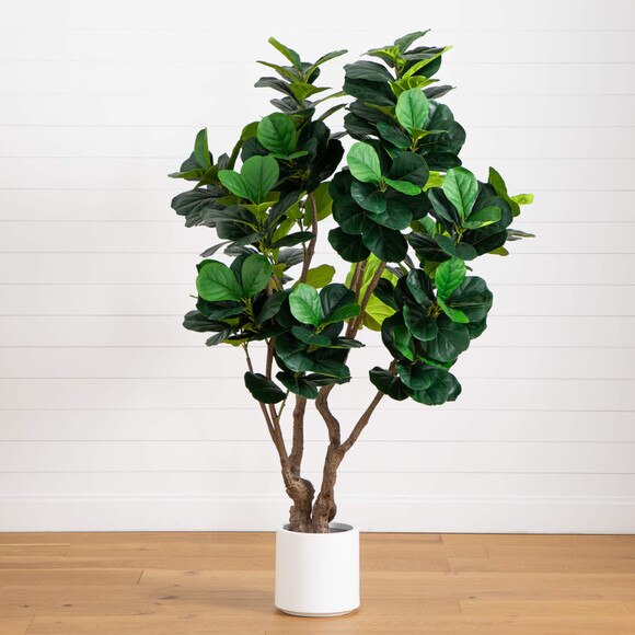6 Artificial Grand Fiddle Leaf Tree in White Decorative Planter - SKU #T4963 - 9