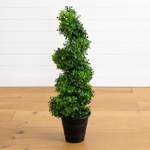 3 UV Resistant Boxwood Spiral Topiary Artificial Tree in Decorative Planter Indoor/Outdoor - SKU #T4983 - 5