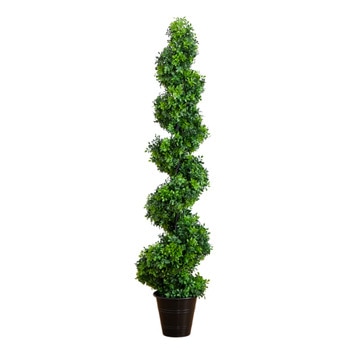 5 UV Resistant Boxwood Spiral Topiary Artificial Tree in Decorative Planter Indoor/Outdoor - SKU #T4984