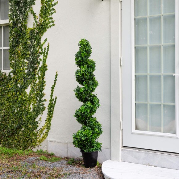 5 UV Resistant Boxwood Spiral Topiary Artificial Tree in Decorative Planter Indoor/Outdoor - SKU #T4984 - 4