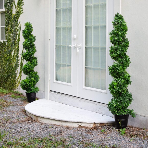 5 UV Resistant Boxwood Spiral Topiary Artificial Tree in Decorative Planter Indoor/Outdoor - SKU #T4984 - 5