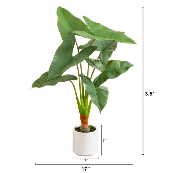 3.5 Artificial Arrowhead Philodendron in White Decorative Planter - SKU #T4997 - 1