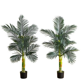 5 Artificial Double Stalk Golden Cane Palm Tree- Set of 2 - SKU #T5007