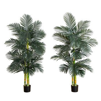 6 Artificial Triple Stalk Golden Cane Palm Tree- Set of 2 - SKU #T5008