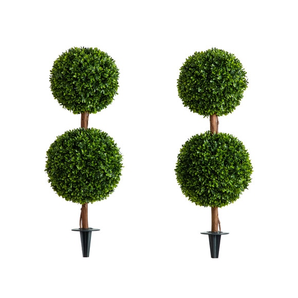 3 UV Resistant Artificial Double Ball Boxwood Topiary with Integrated Ground Stake - SKU #T5014