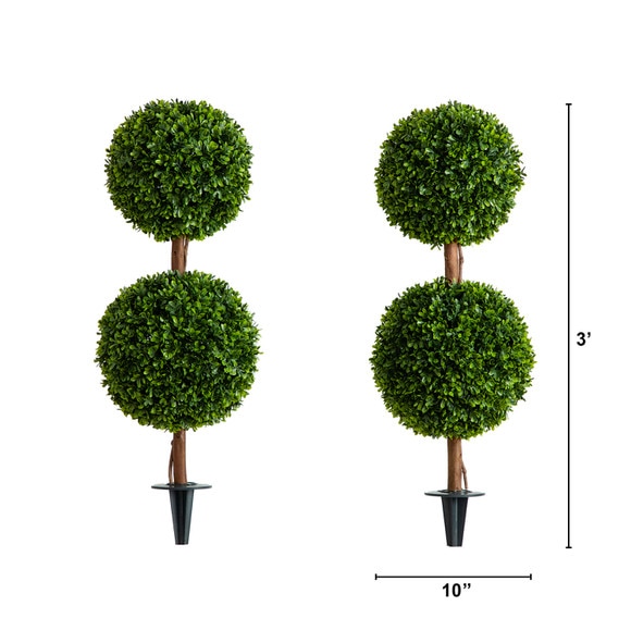 3 UV Resistant Artificial Double Ball Boxwood Topiary with Integrated Ground Stake - SKU #T5014 - 1