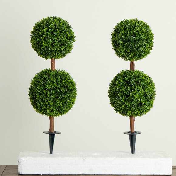 3 UV Resistant Artificial Double Ball Boxwood Topiary with Integrated Ground Stake - SKU #T5014 - 4