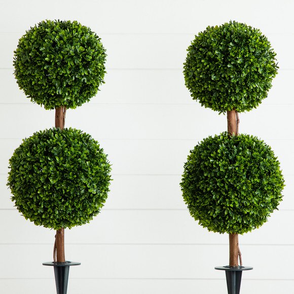 3 UV Resistant Artificial Double Ball Boxwood Topiary with Integrated Ground Stake - SKU #T5014 - 10