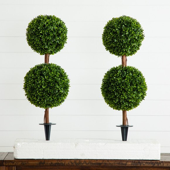 3 UV Resistant Artificial Double Ball Boxwood Topiary with Integrated Ground Stake - SKU #T5014 - 11