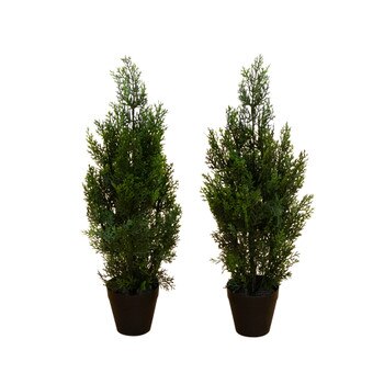 2 Artificial Cedar Bush Plant UV Resistant Indoor/Outdoor - Set of 2 - SKU #T5052