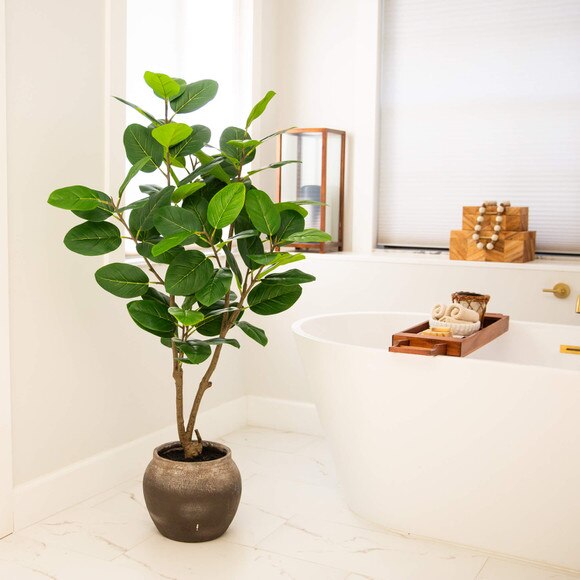 4-ft Artificial Audrey Ficus Tree in Rustic Decorative Planter - SKU #T5063 - 5
