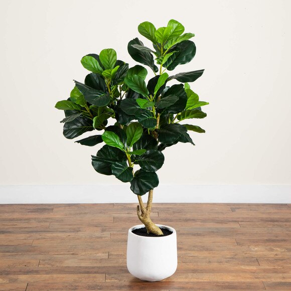 4-ft Artificial Lush Fiddle Leaf Tree in Decorative White Planter - SKU #T5068 - 6