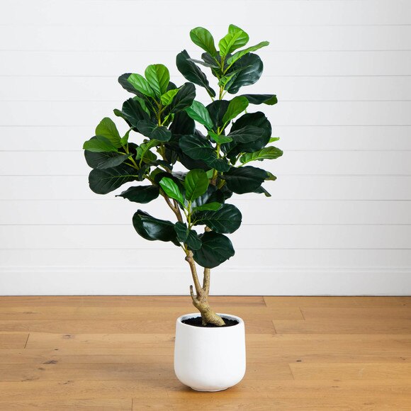 4-ft Artificial Lush Fiddle Leaf Tree in Decorative White Planter - SKU #T5068 - 7