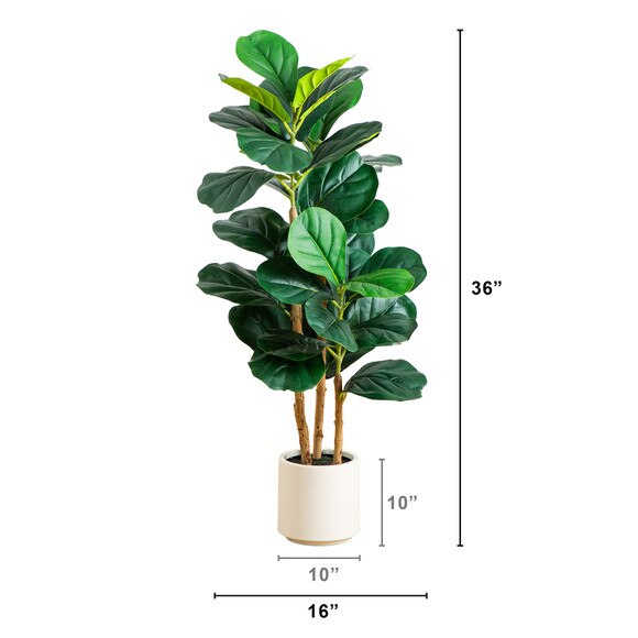 3-ft Artificial Fiddle Leaf Tree in Decorative White Planter - SKU #T5081 - 1