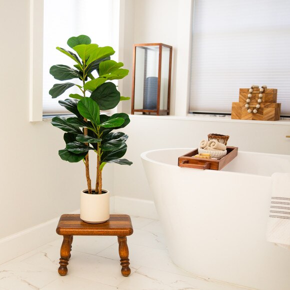 3-ft Artificial Fiddle Leaf Tree in Decorative White Planter - SKU #T5081 - 6
