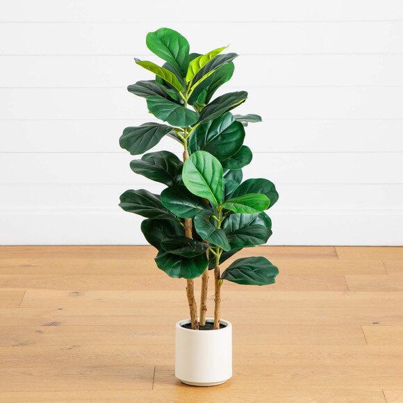 3-ft Artificial Fiddle Leaf Tree in Decorative White Planter - SKU #T5081 - 8