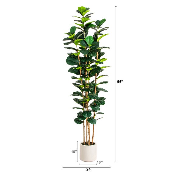 8-ft Artificial Fiddle Leaf Tree in Decorative White Planter - SKU #T5082 - 1