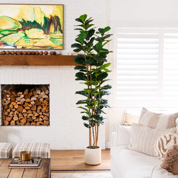 8-ft Artificial Fiddle Leaf Tree in Decorative White Planter - SKU #T5082 - 6