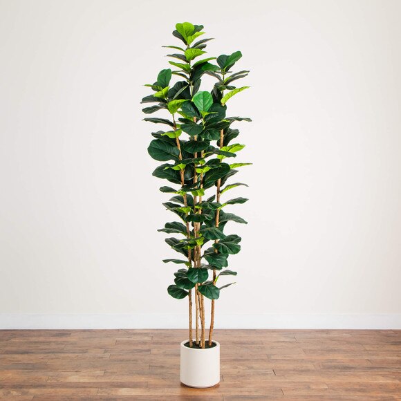 8-ft Artificial Fiddle Leaf Tree in Decorative White Planter - SKU #T5082 - 7