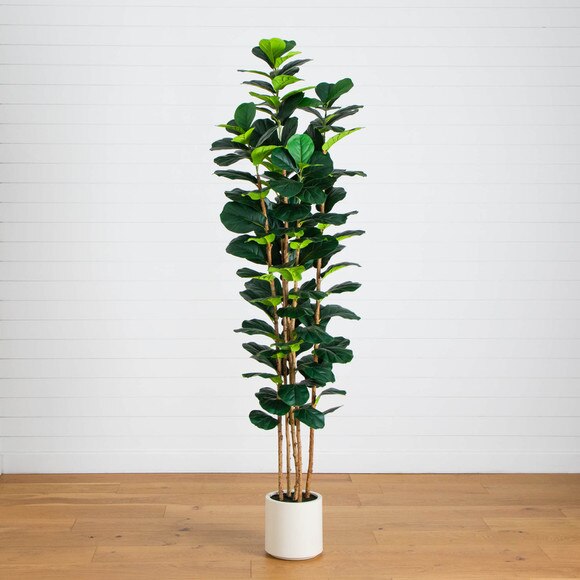 8-ft Artificial Fiddle Leaf Tree in Decorative White Planter - SKU #T5082 - 10