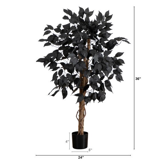 3-ft Artificial Halloween Black Ficus Tree with Natural Trunk - SKU #T5134 - 1