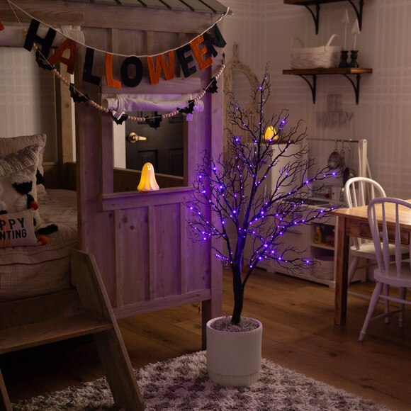 4-ft Pre-Lit Halloween Minimalist Twig Artificial Fall Tree with 160 Orange Purple LED Lights - SKU #T5160 - 7