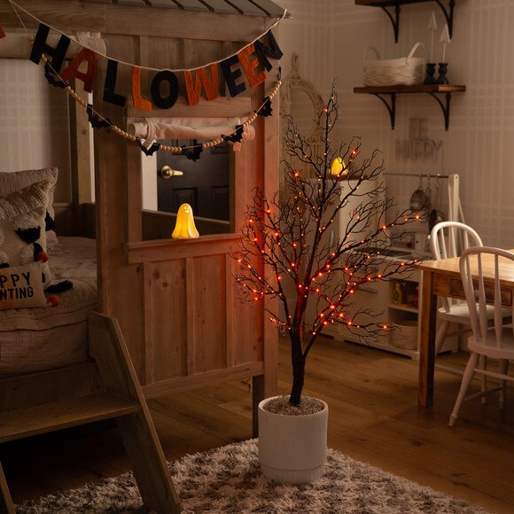 4-ft Pre-Lit Halloween Minimalist Twig Artificial Fall Tree with 160 Orange Purple LED Lights - SKU #T5160 - 9