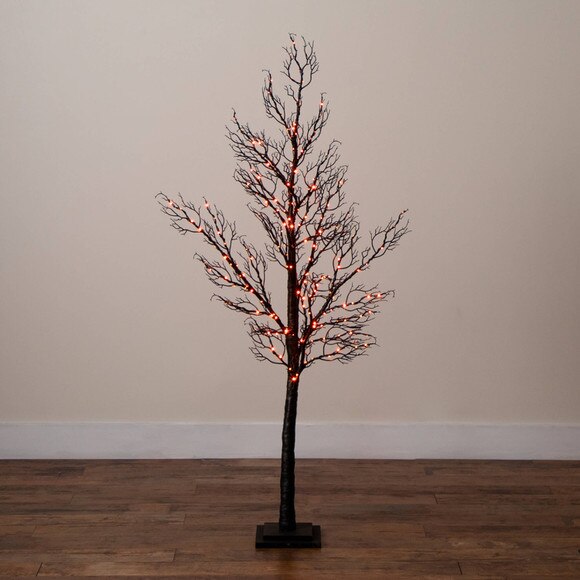 5-ft Pre-Lit Halloween Minimalist Twig Artificial Fall Tree with 240 Orange Purple LED Lights - SKU #T5161 - 9