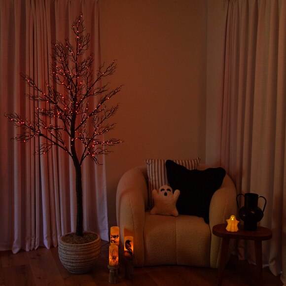 7-ft Pre-Lit Halloween Minimalist Twig Artificial Fall Tree with 400 Orange Purple LED Lights - SKU #T5162 - 8