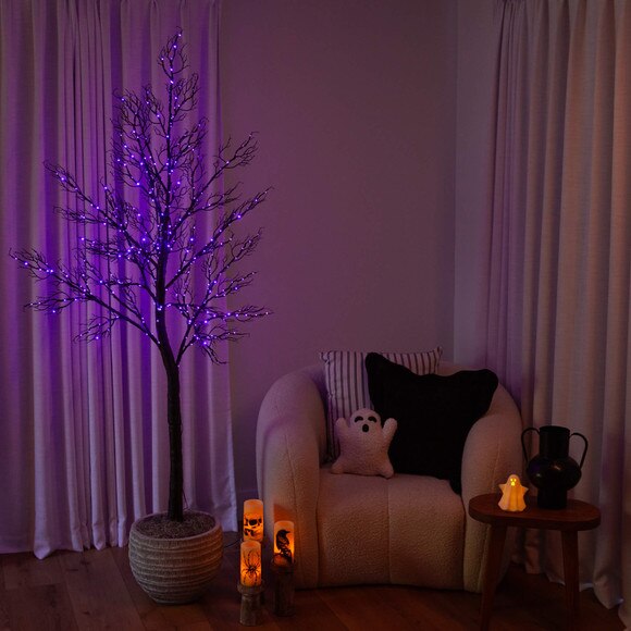 7-ft Pre-Lit Halloween Minimalist Twig Artificial Fall Tree with 400 Orange Purple LED Lights - SKU #T5162 - 9