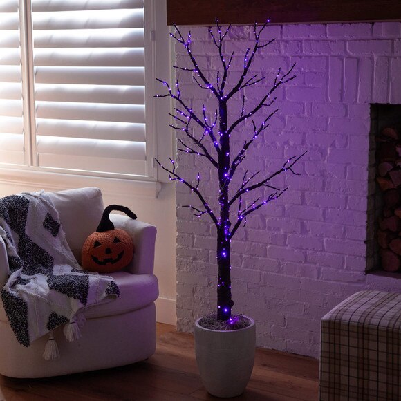 5-ft Pre-Lit Artificial Halloween Twig Tree with 360 Orange Purple LED Lights - SKU #T5163 - 7