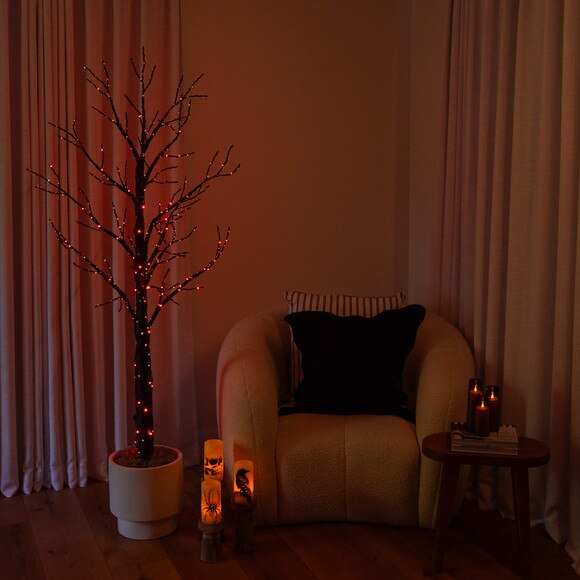 6-ft Pre-Lit Artificial Halloween Twig Tree with 480 Orange Purple LED Lights - SKU #T5164 - 7