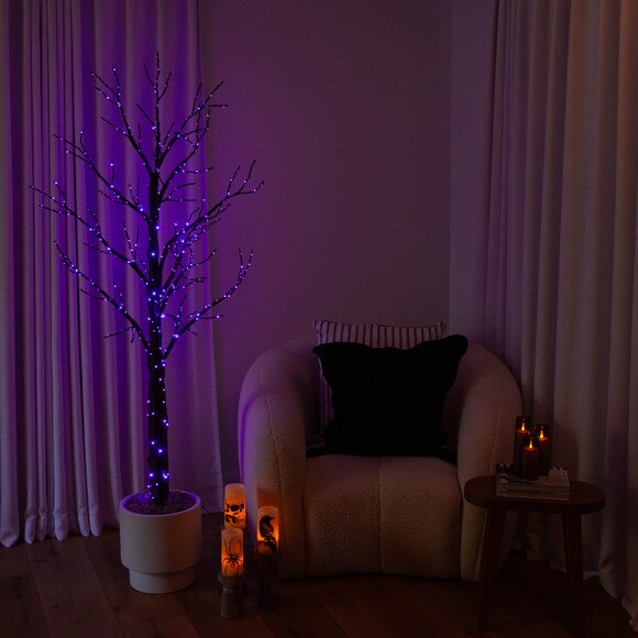 6-ft Pre-Lit Artificial Halloween Twig Tree with 480 Orange Purple LED Lights - SKU #T5164 - 8