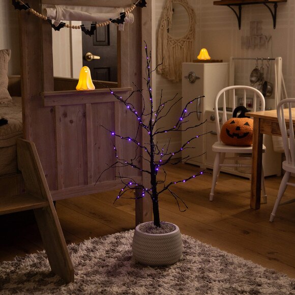3-ft Pre-Lit Halloween Black Twig Artificial Tree with 80 Orange Purple LED Lights - SKU #T5165 - 8