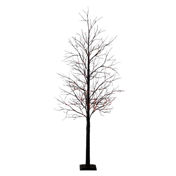 8-ft Pre-Lit Halloween Black Twig Artificial Tree with 510 Orange Purple LED Lights - SKU #T5169