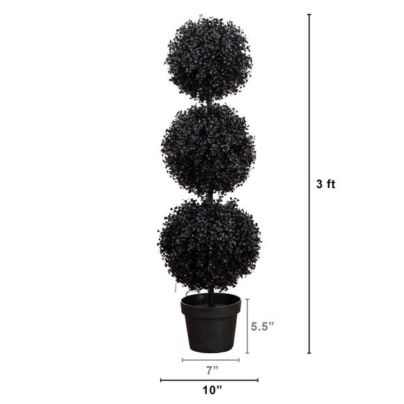 3-ft Pre-Lit UV Resistant Halloween Black Artificial Triple Ball Boxwood Topiary with LED Lights Indoor/Outdoor - SKU #T5173 - 1