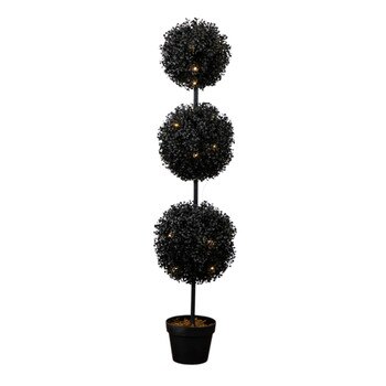 4-ft Pre-Lit UV Resistant Halloween Black Artificial Triple Ball Boxwood Topiary with LED Lights Indoor/Outdoor - SKU #T5174