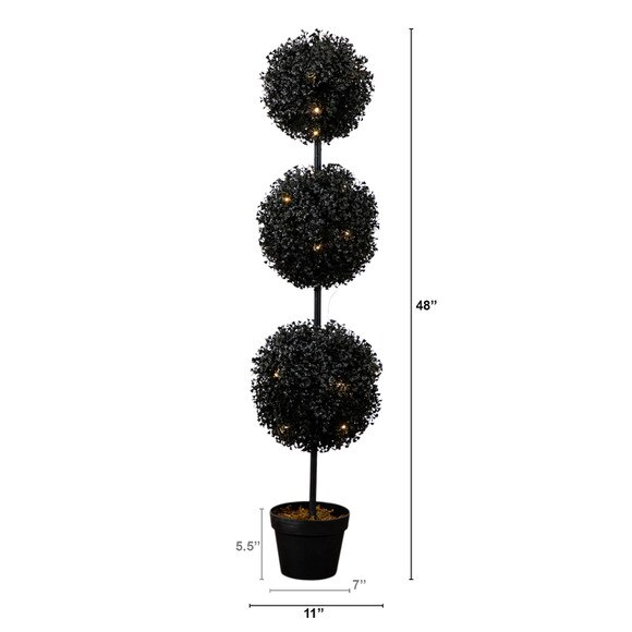 4-ft Pre-Lit UV Resistant Halloween Black Artificial Triple Ball Boxwood Topiary with LED Lights Indoor/Outdoor - SKU #T5174 - 1