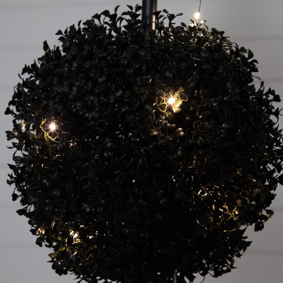 4-ft Pre-Lit UV Resistant Halloween Black Artificial Triple Ball Boxwood Topiary with LED Lights Indoor/Outdoor - SKU #T5174 - 3
