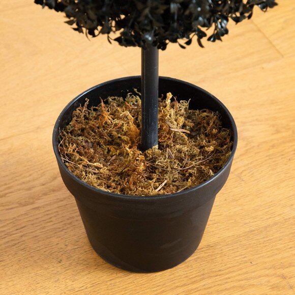 4-ft Pre-Lit UV Resistant Halloween Black Artificial Triple Ball Boxwood Topiary with LED Lights Indoor/Outdoor - SKU #T5174 - 4