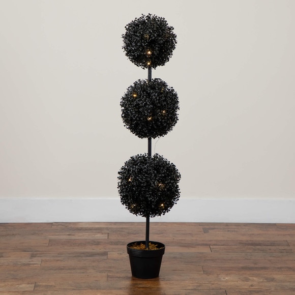 4-ft Pre-Lit UV Resistant Halloween Black Artificial Triple Ball Boxwood Topiary with LED Lights Indoor/Outdoor - SKU #T5174 - 10