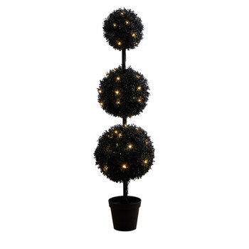 5-ft Pre-Lit UV Resistant Halloween Black Artificial Triple Ball Boxwood Topiary with LED Lights Indoor/Outdoor - SKU #T5175
