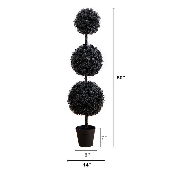 5-ft Pre-Lit UV Resistant Halloween Black Artificial Triple Ball Boxwood Topiary with LED Lights Indoor/Outdoor - SKU #T5175 - 1
