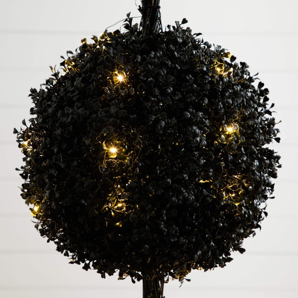 5-ft Pre-Lit UV Resistant Halloween Black Artificial Triple Ball Boxwood Topiary with LED Lights Indoor/Outdoor - SKU #T5175 - 3