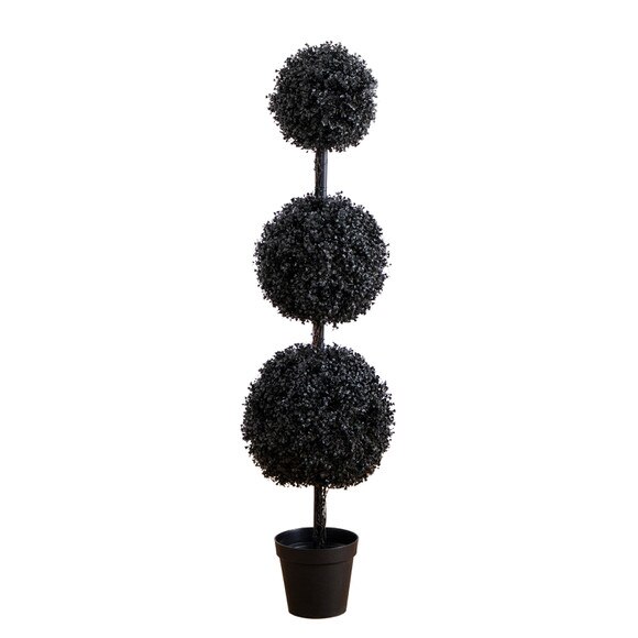 5-ft Pre-Lit UV Resistant Halloween Black Artificial Triple Ball Boxwood Topiary with LED Lights Indoor/Outdoor - SKU #T5175 - 7
