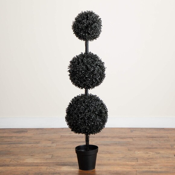 5-ft Pre-Lit UV Resistant Halloween Black Artificial Triple Ball Boxwood Topiary with LED Lights Indoor/Outdoor - SKU #T5175 - 10