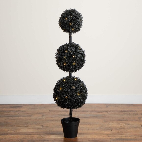 5-ft Pre-Lit UV Resistant Halloween Black Artificial Triple Ball Boxwood Topiary with LED Lights Indoor/Outdoor - SKU #T5175 - 11