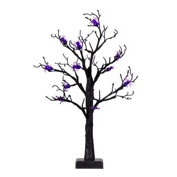2-ft Pre-Lit Artificial Halloween Spider Twig Tree with 24 Purple LED Lights - SKU #T5195